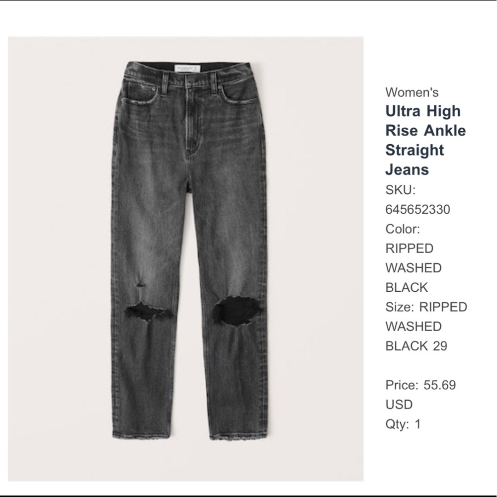 Abercrombie Ultra High Rise Ankle Straight Jeans. Size 29/8R.